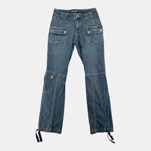 Guess Jeans Y2K Cargo Denim Pants Blue Low Rise Straight Leg Size 28